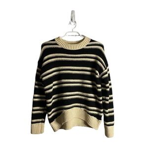 H&M Women's Cream/Black Striped Crewneck Wool Knit Sweater